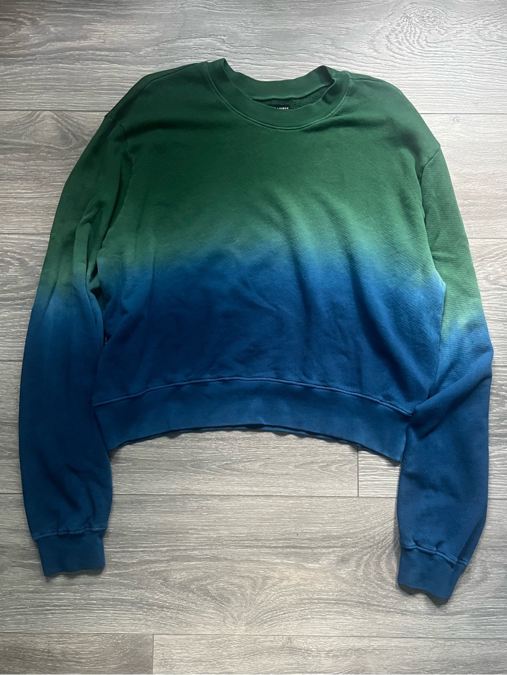 Michael Lauren Green to Blue Ombré Long Sleeves Crew Neck Sweatshirt Cotton L